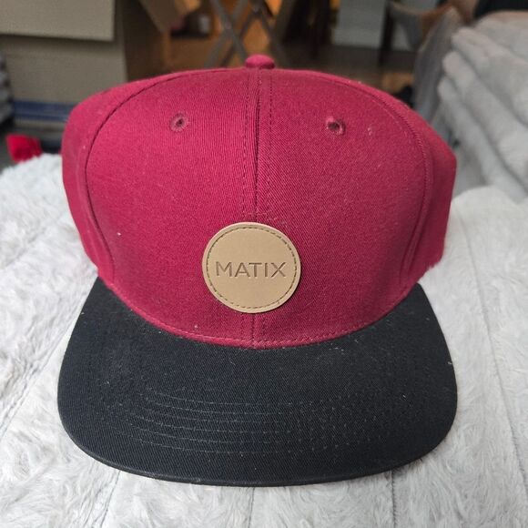 Matix Outdoor Snap Back Hat Cap Mens Casual Maroon Black Front Logo - Picture 2 of 8
